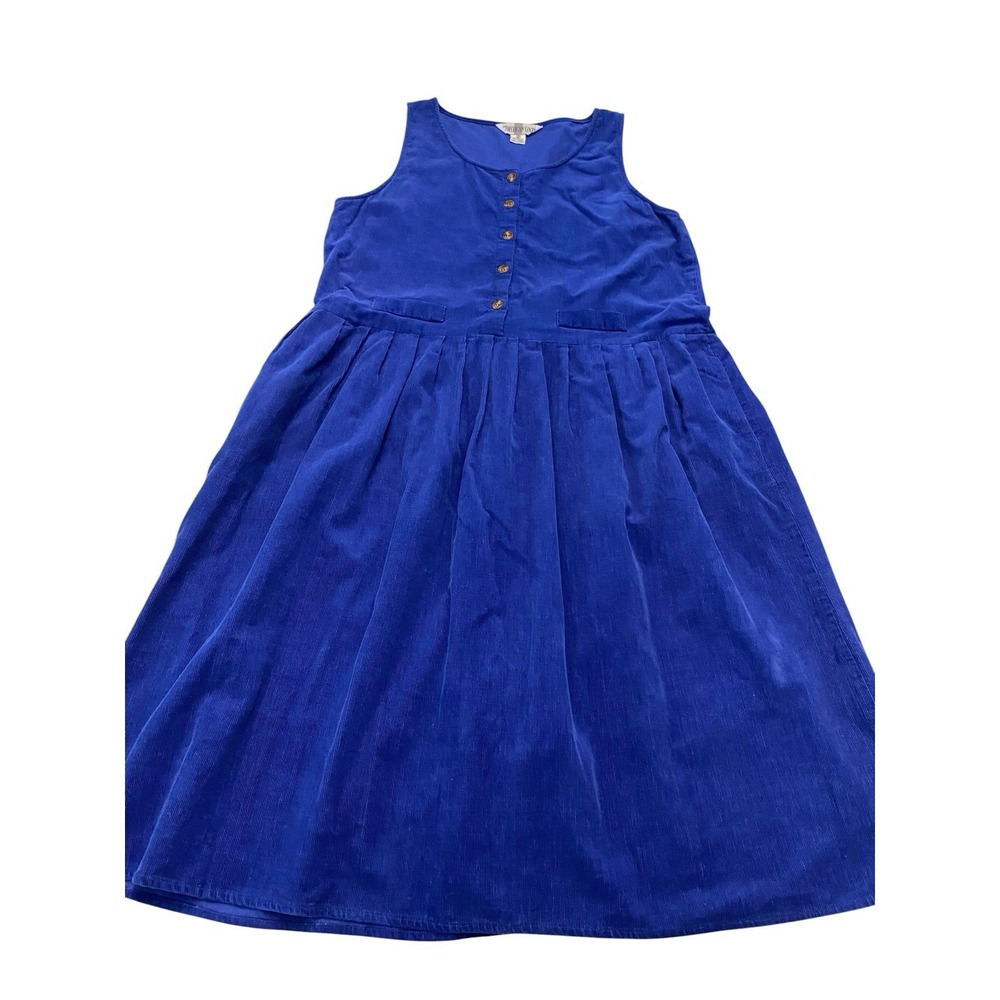 ⁠The American Line Royal Blue Corduroy Jumper Dress 16W Vintage Midi Pockets